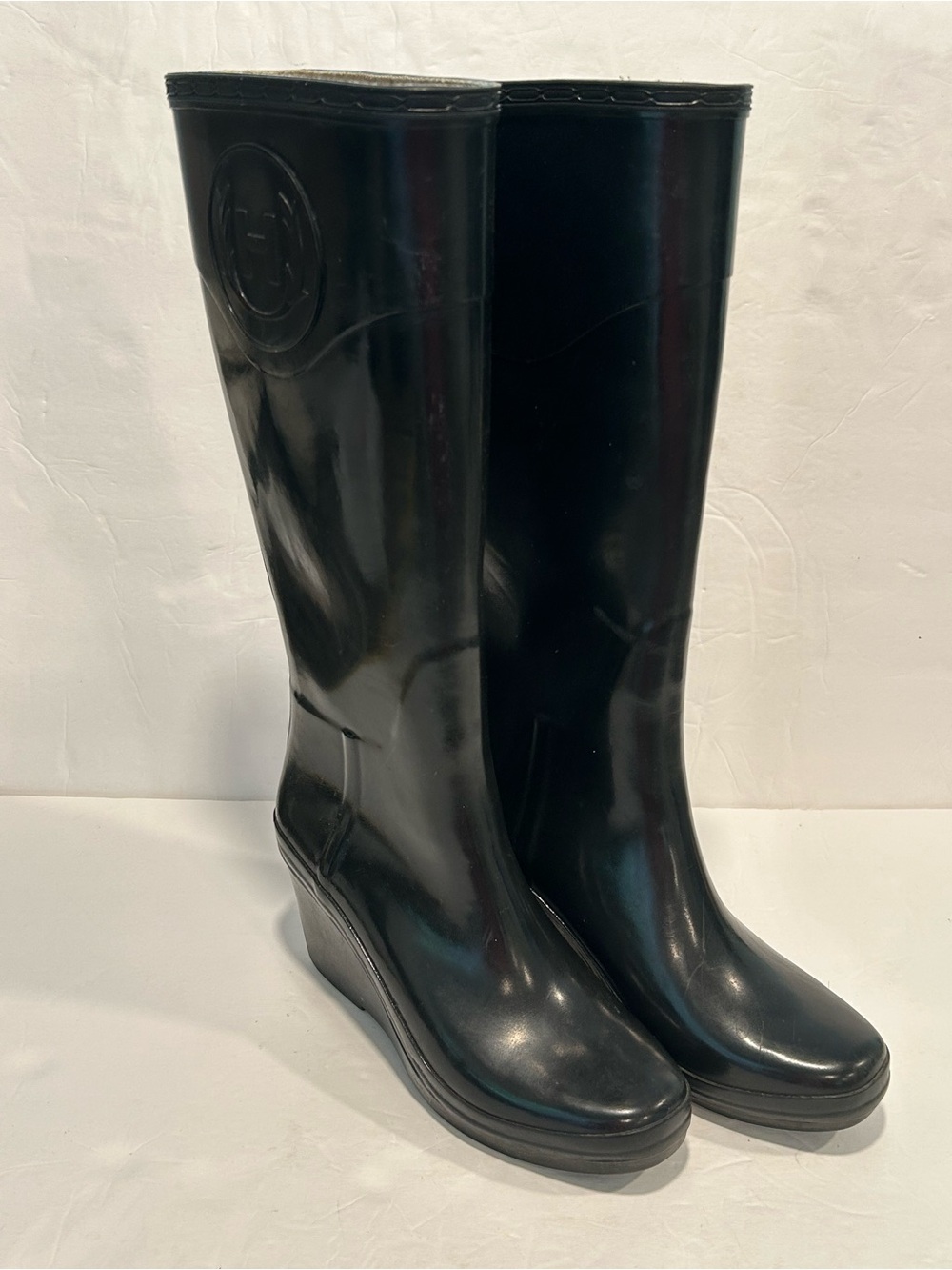 Hunter Champery Wedge Rain Boots Womens US 7 Black Gloss Waterproof Outdoor